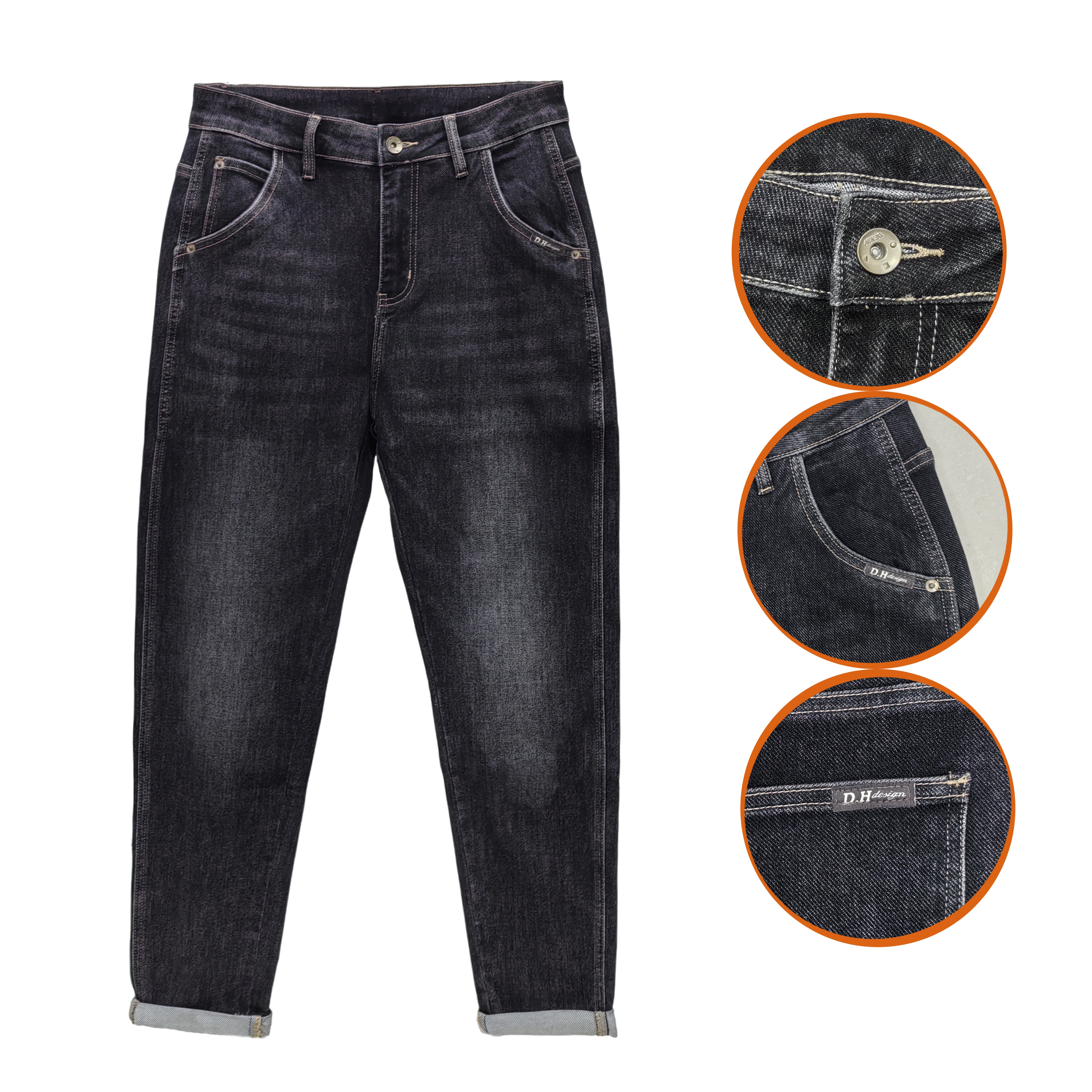 【树邦实体】秋冬新款洗水黑灰微锥小直筒男百搭弹力牛仔长裤H1623