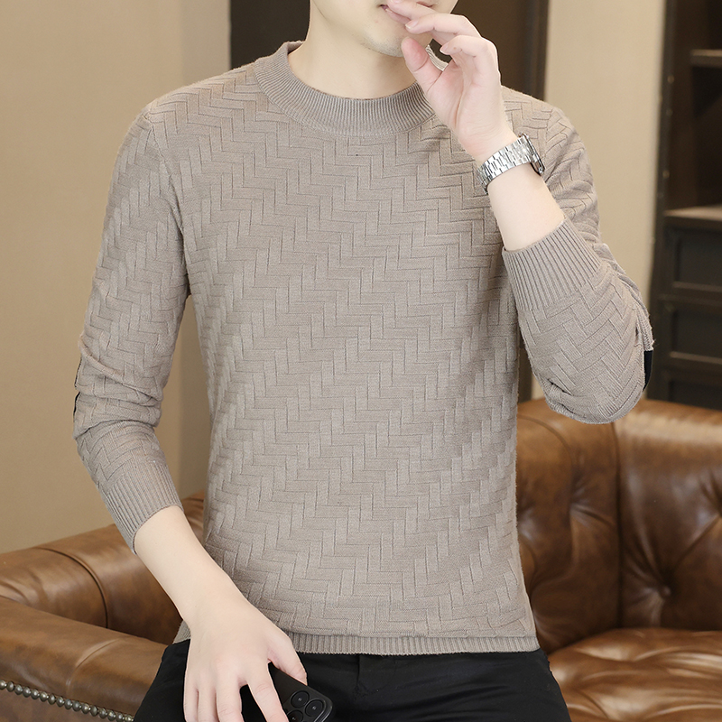 高档圆领纯色提花针织衫毛衣男士秋冬时尚保暖打底衫品质男装5180