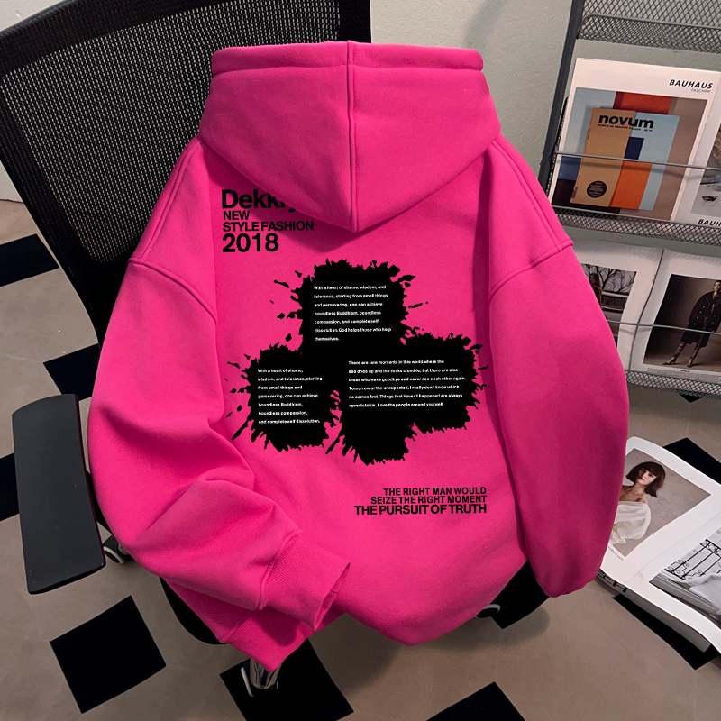 Dekkry潮流时尚字母秋冬套头连帽卫衣男女款时髦百搭火龙果色上衣