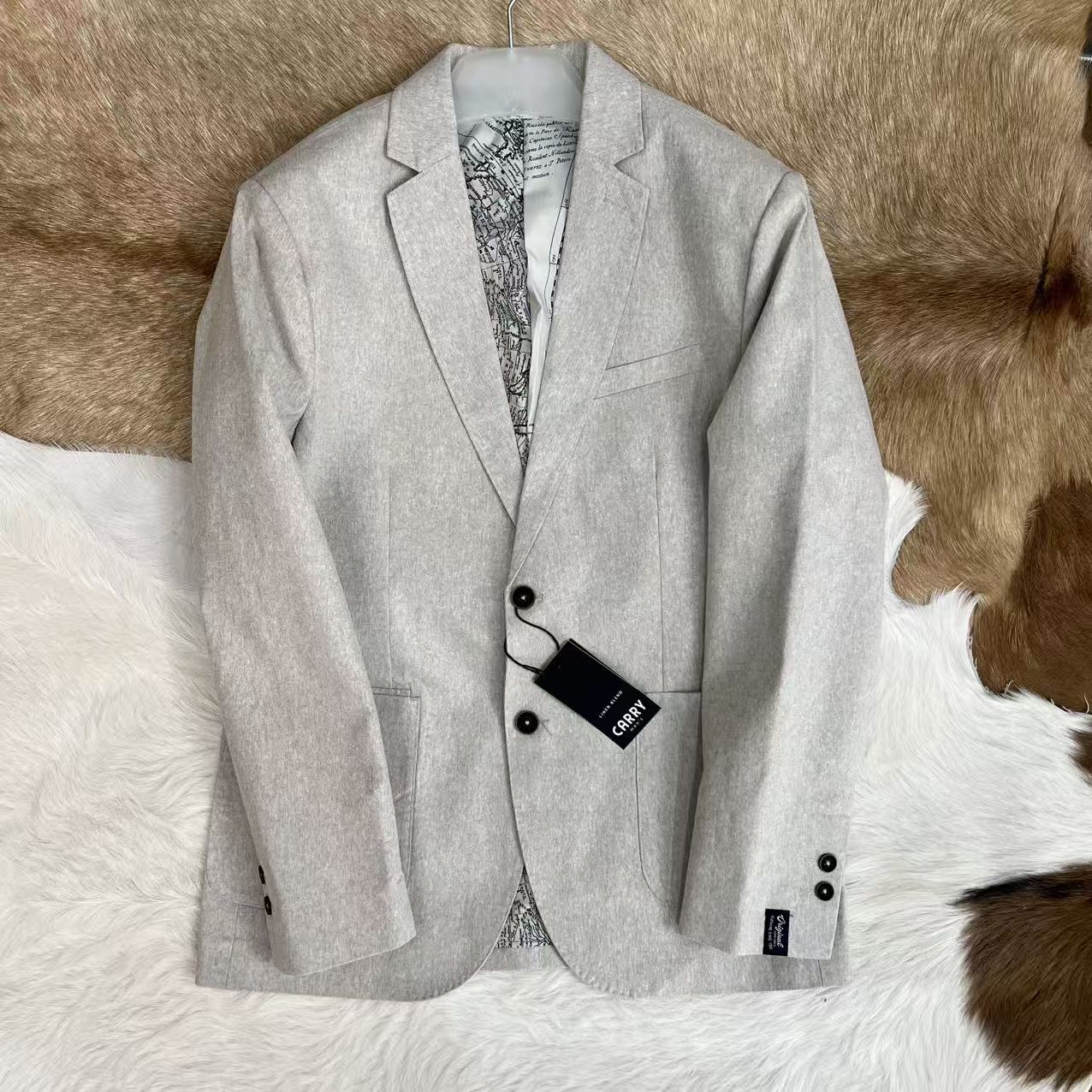 波兰订单 54%亚麻 男士经典修身棉麻修身西装外套 单西服