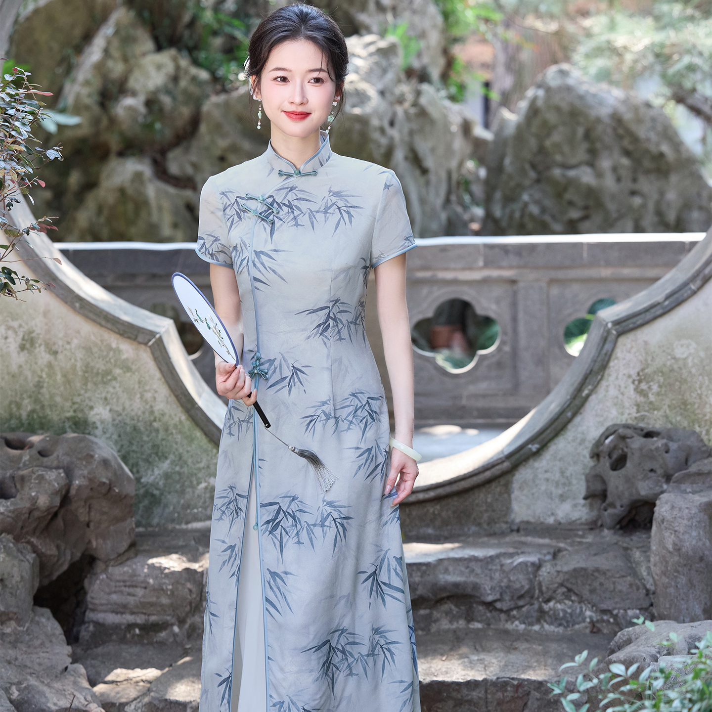 新中式奥黛旗袍女改良版年轻款竹子文艺范2025年新款日常高考送考