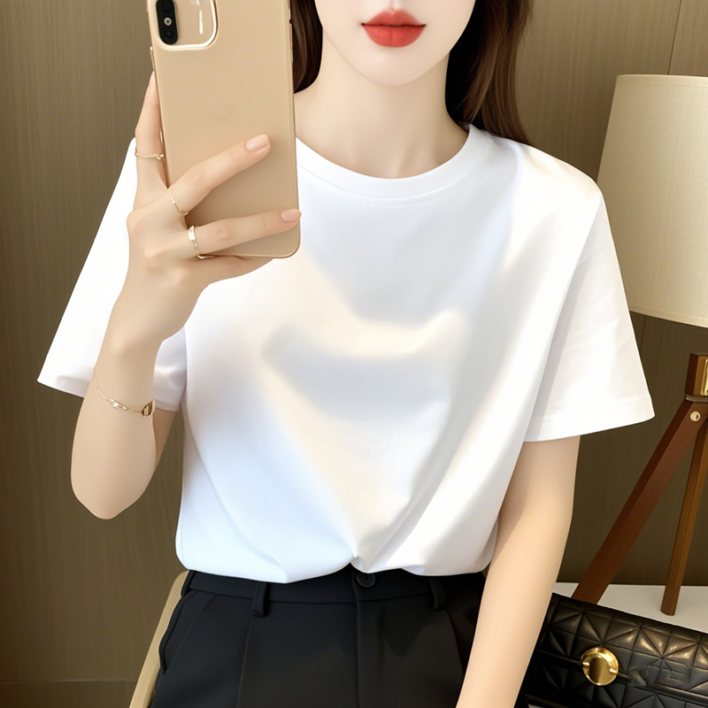 棉麻雪花棉白色短袖t恤女新款宽松韩版时尚减龄打底衫上衣ins潮