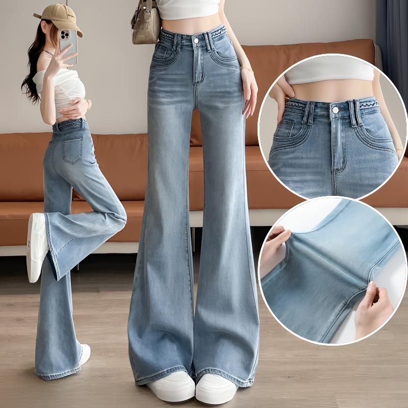 薄款喇叭阔腿牛仔裤女2025年夏季凉感宽腿不吸腿高腰垂坠感喇叭裤