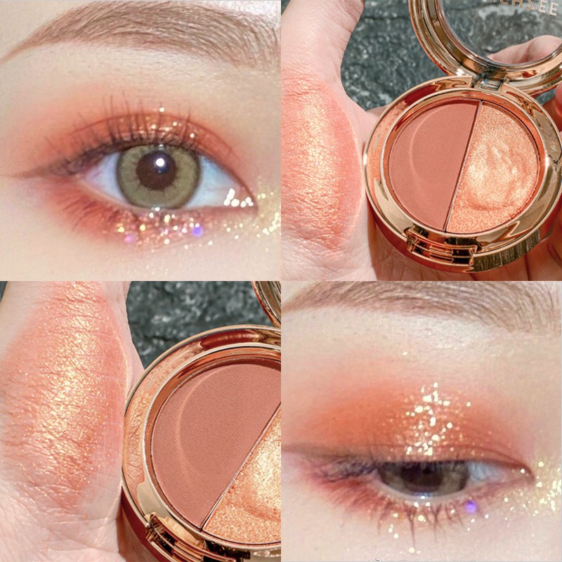 【2盒装】茗希芝双色眼影盘大地色珠光哑光金闪偏光南瓜色眼影盘