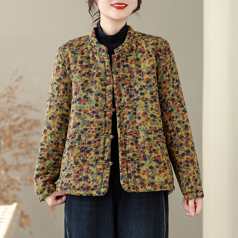 外贸出口~中式风老布禅意加棉加厚棉衣外套冬季印花长袖棉袄上衣