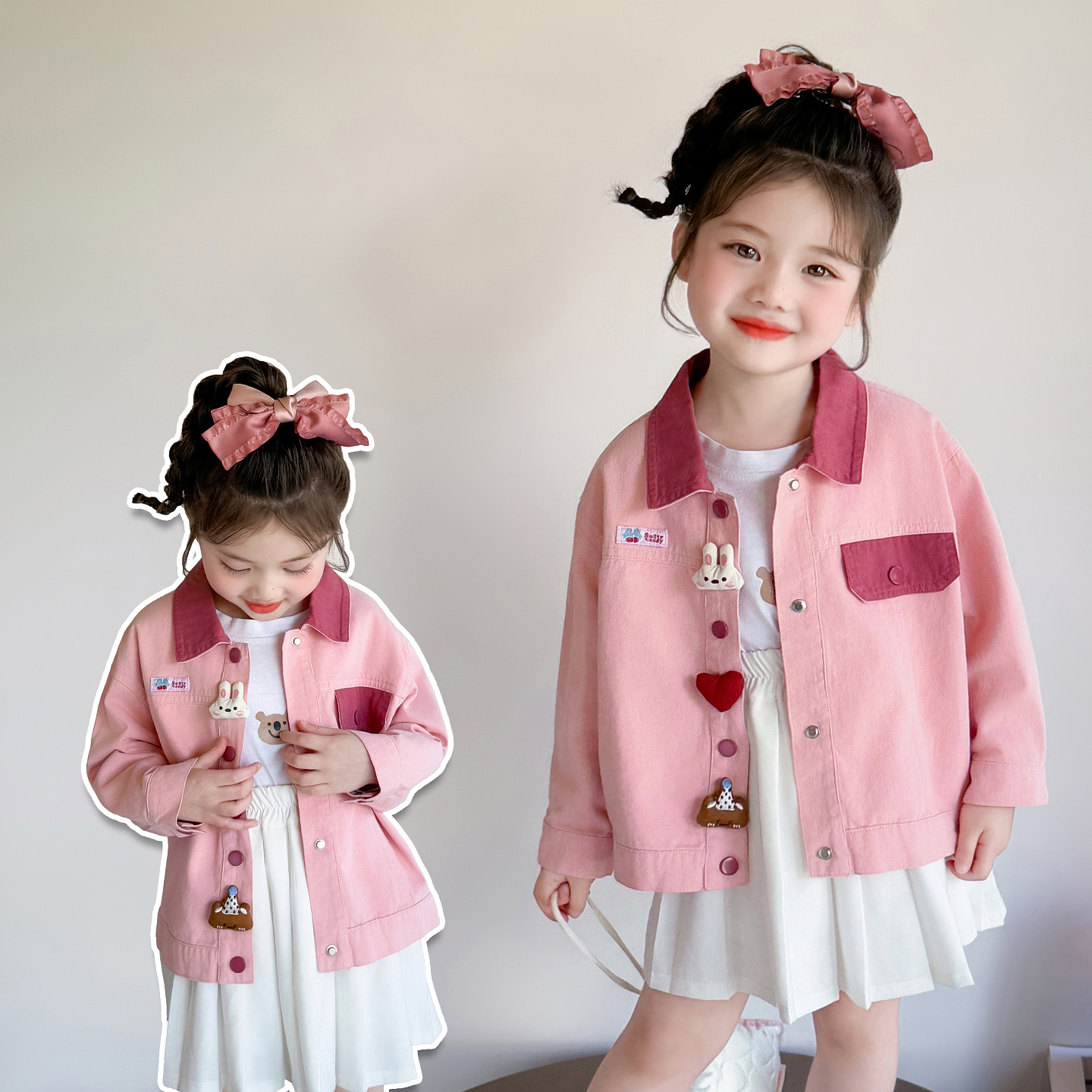 女童拼色外套2025新款儿童春秋装韩版潮款炸街女宝宝秋季洋气开衫
