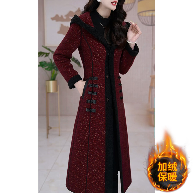 COS MOCO UR高级感中长版加绒大衣女2025春秋新款气质加厚保暖