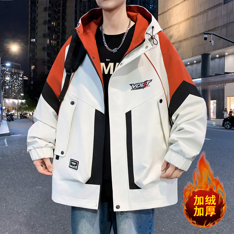 秋冬季青少年青春活力潮流连帽休闲收口袖夹克宽松冬季帅气秋冬男