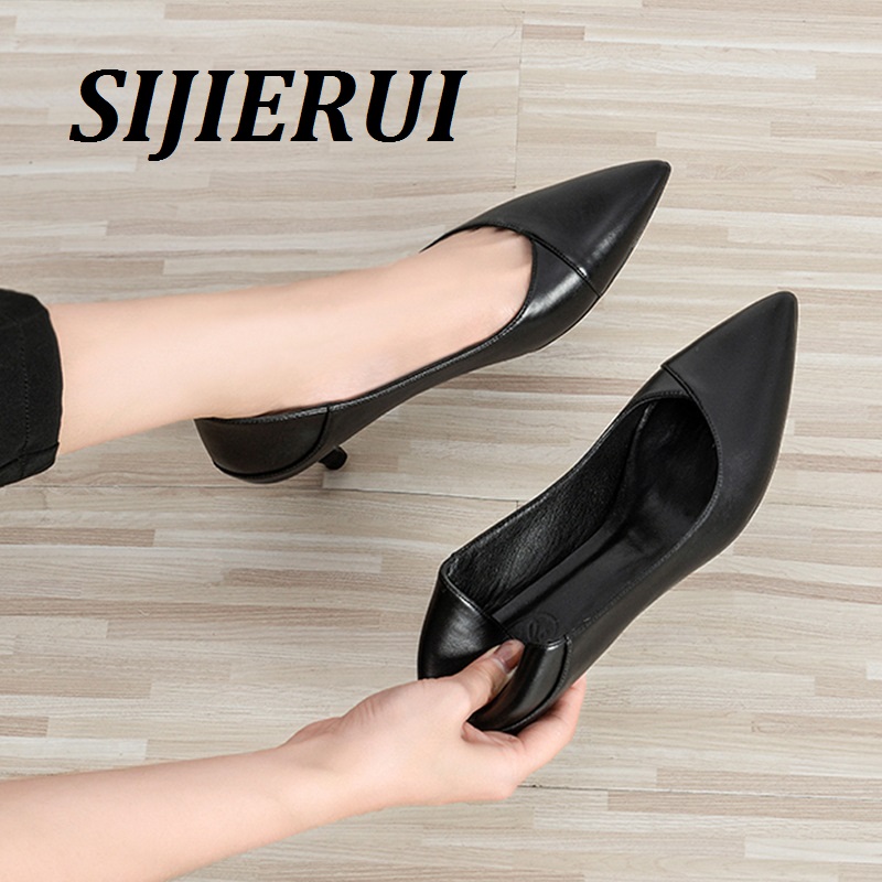 SIJIERU2025年春夏新款黑色高跟鞋女职业工作鞋软底小码细跟单鞋