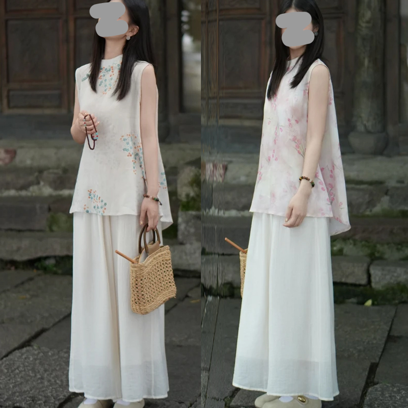 2025年夏季新款苎麻无袖新中式防晒夏上新套装古风气质休闲女士