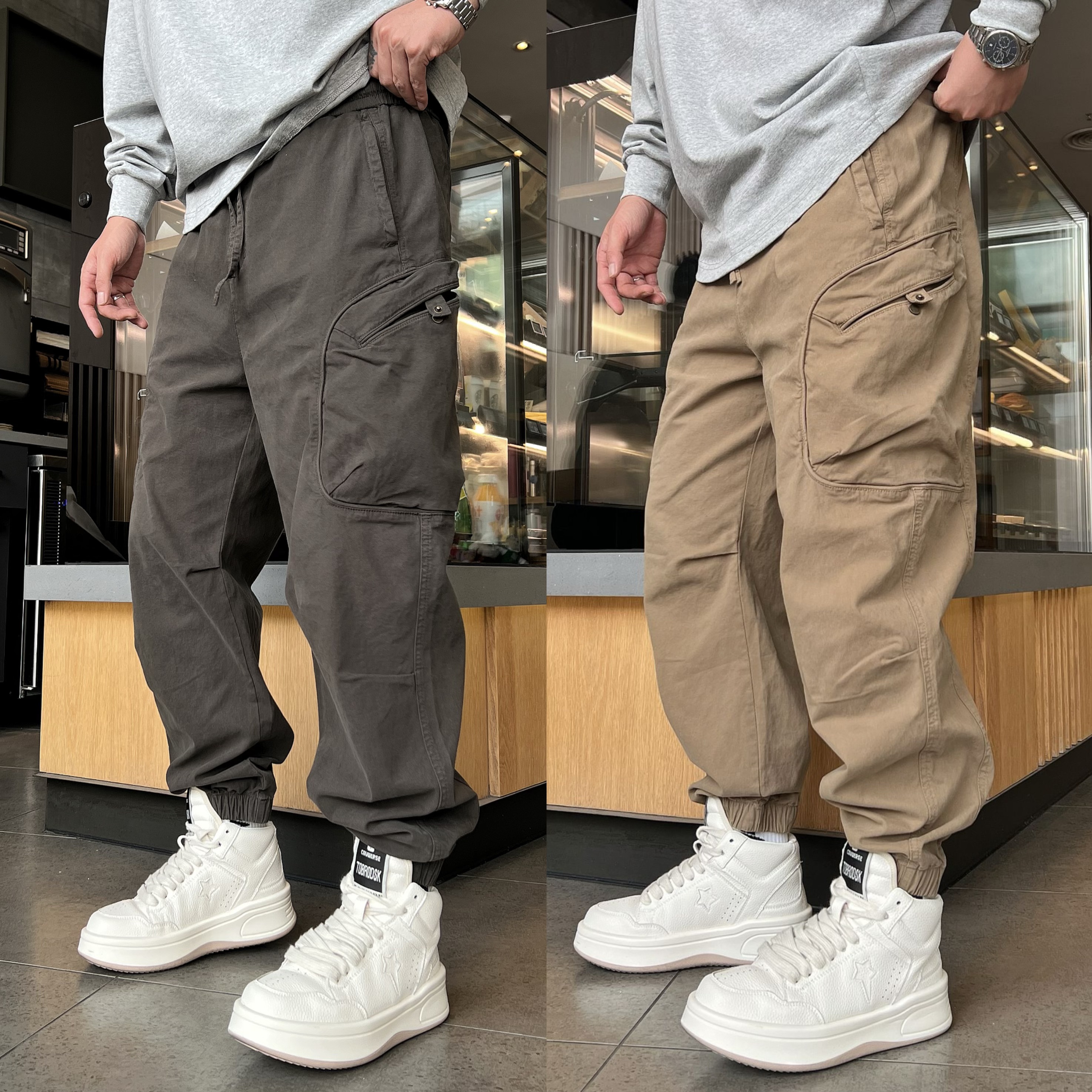 美式潮牌工装裤男秋冬新款时尚纯色百搭宽松束脚裤高街休闲哈伦裤
