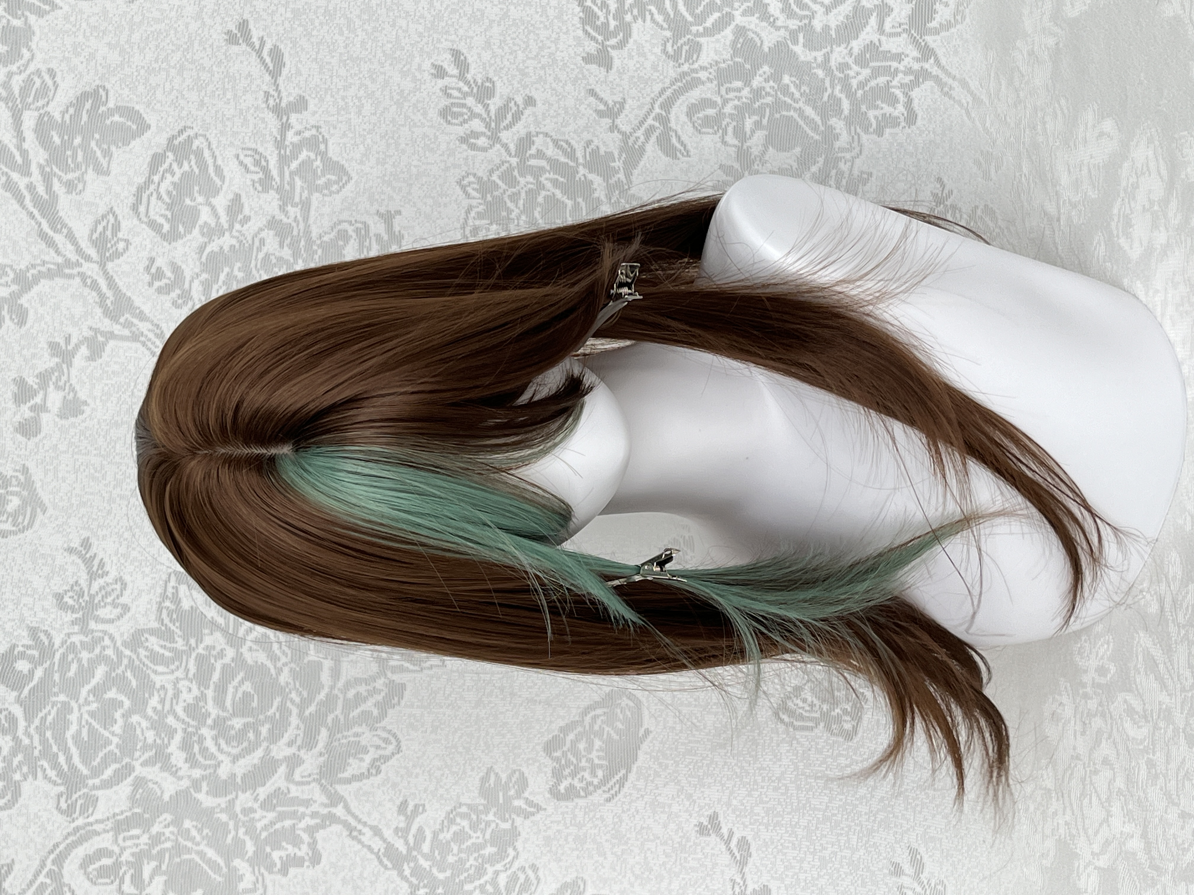 【薄荷生巧】鞠婧祎同款免发网薄荷绿挑染棕高层次齐刘海中长发