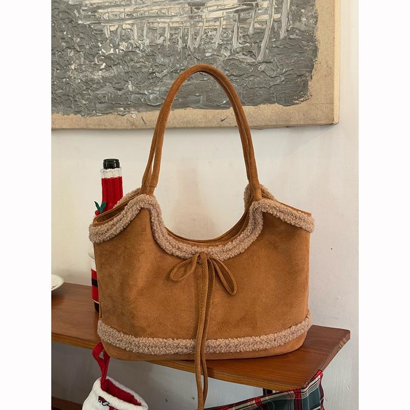 复古磨砂羊羔毛绒托特包女2025新款大容量结单肩包通勤腋下包