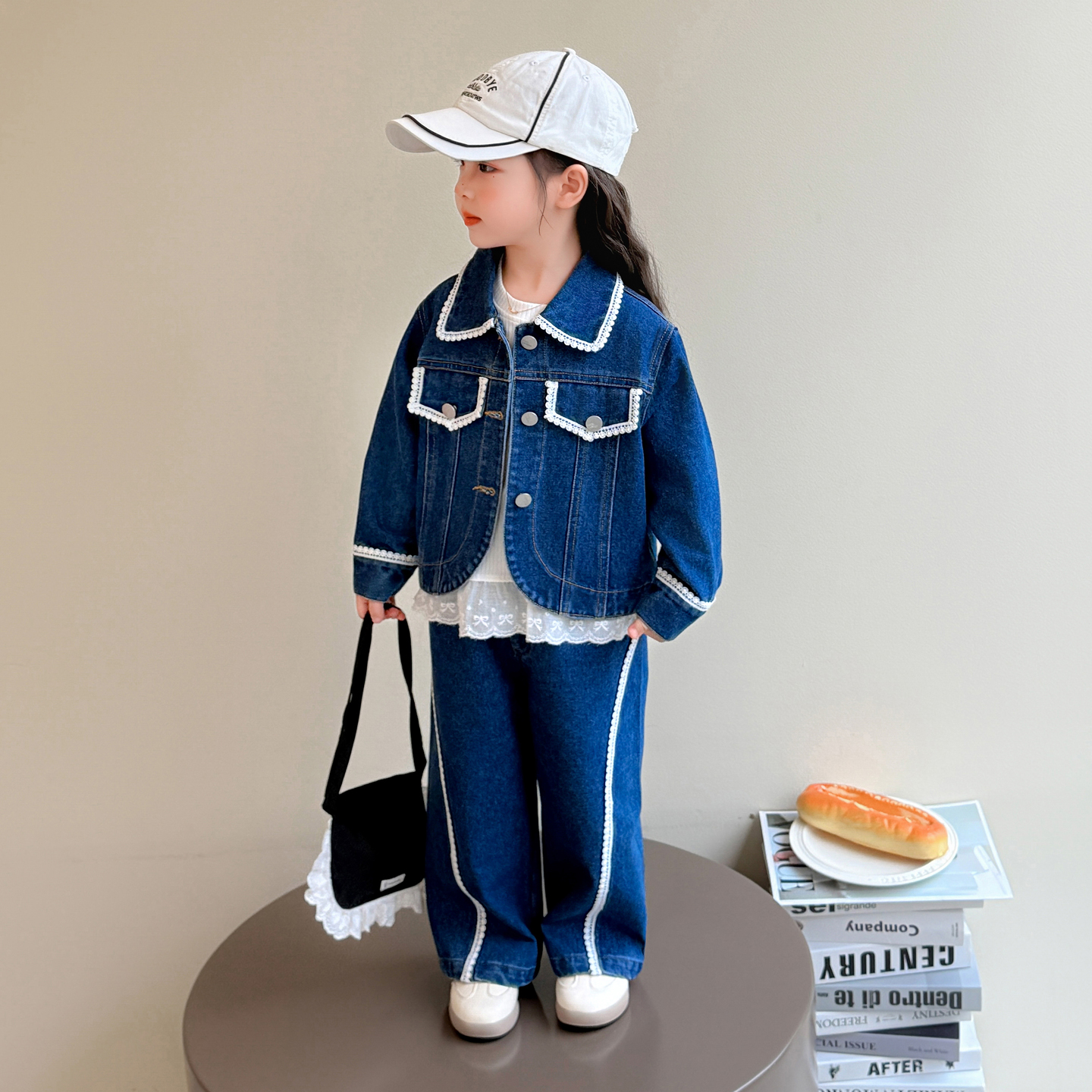 女童春秋款花边牛仔套装洋气儿童装网红潮款秋装小女孩休闲两件套