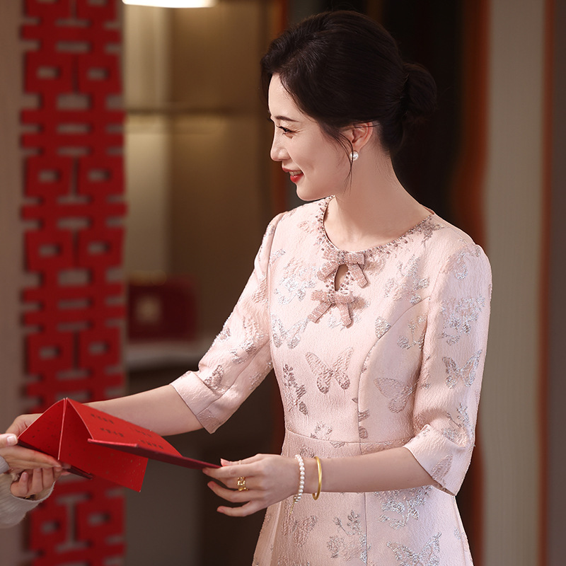 妈妈高贵连衣裙结婚高端礼服套装喜婆婆婚宴礼服高端长裙工厂938