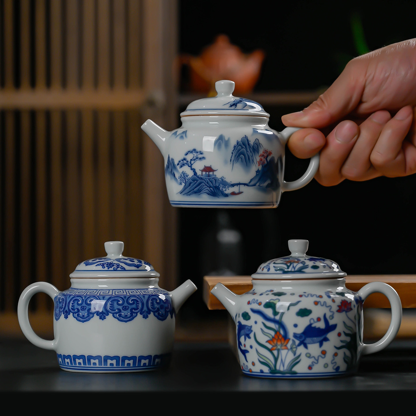 泡茶专用小茶壶景德镇青花釉里红釉下彩复古中式网红茶具新款家用