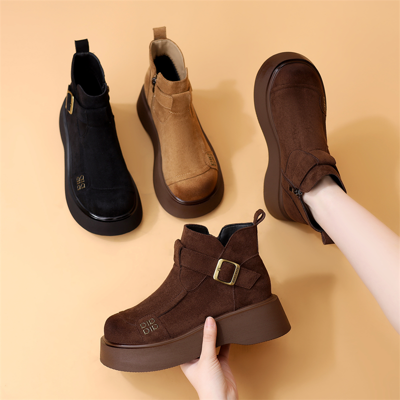 韩版加绒保暖侧拉链时尚勃肯鞋朋克风显脚小磨砂百搭时尚爆款短靴