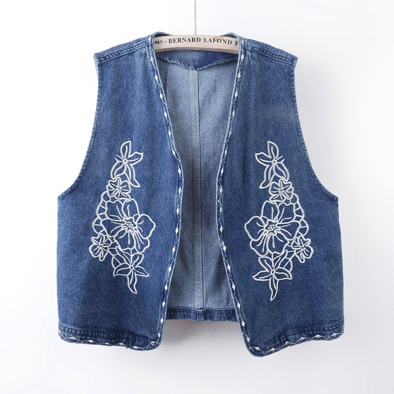 2025秋季新款复古刺绣牛仔马甲女短款宽松无袖坎肩背心外套外搭潮