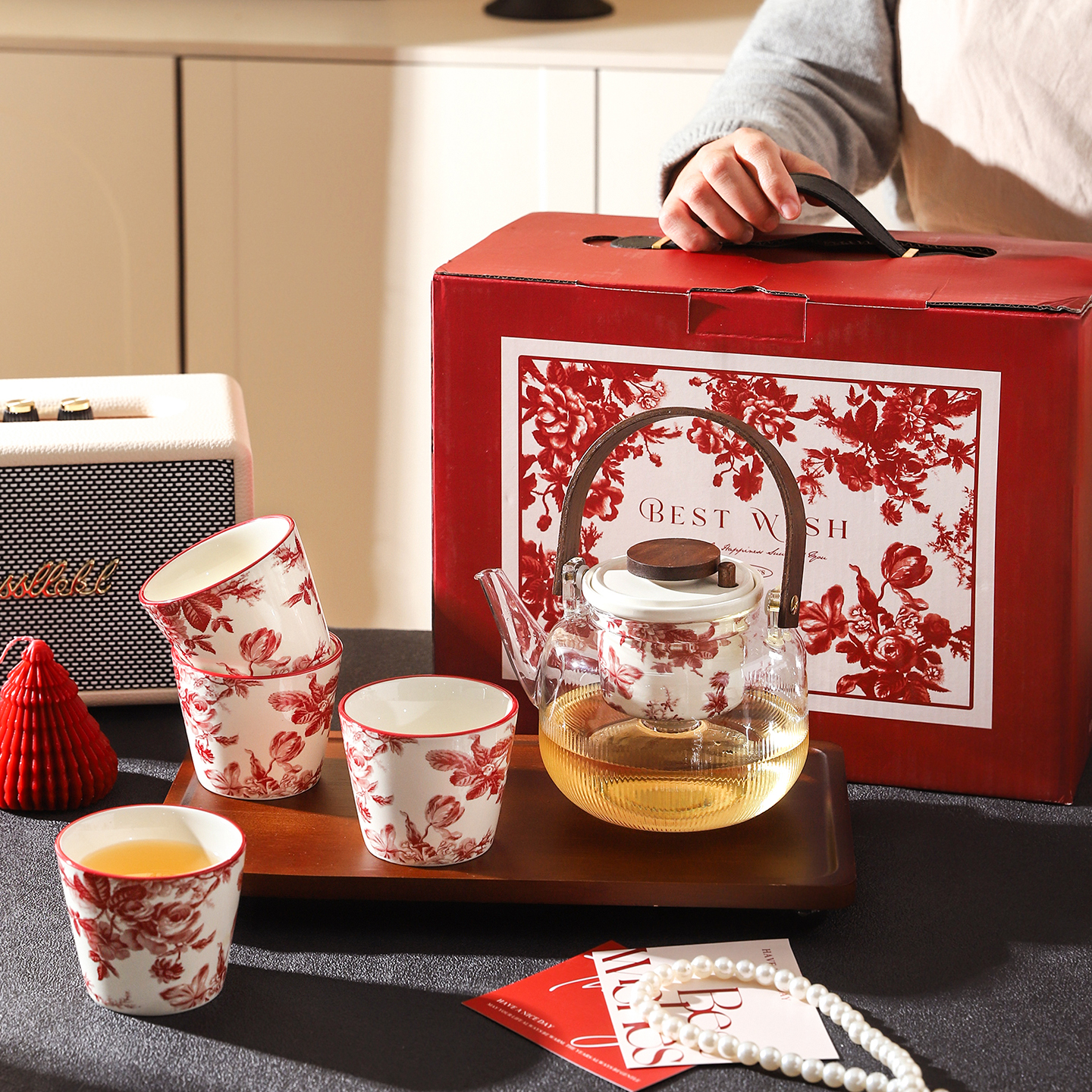 舍里法式复古玫瑰提梁水具套装家用轻奢高级感乔迁新居新婚礼物