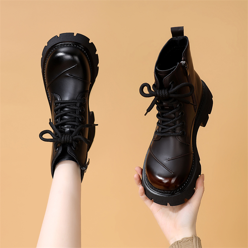 英伦厚底马丁靴女2025年秋冬新款加绒保暖显脚小轻便软底圆头短靴