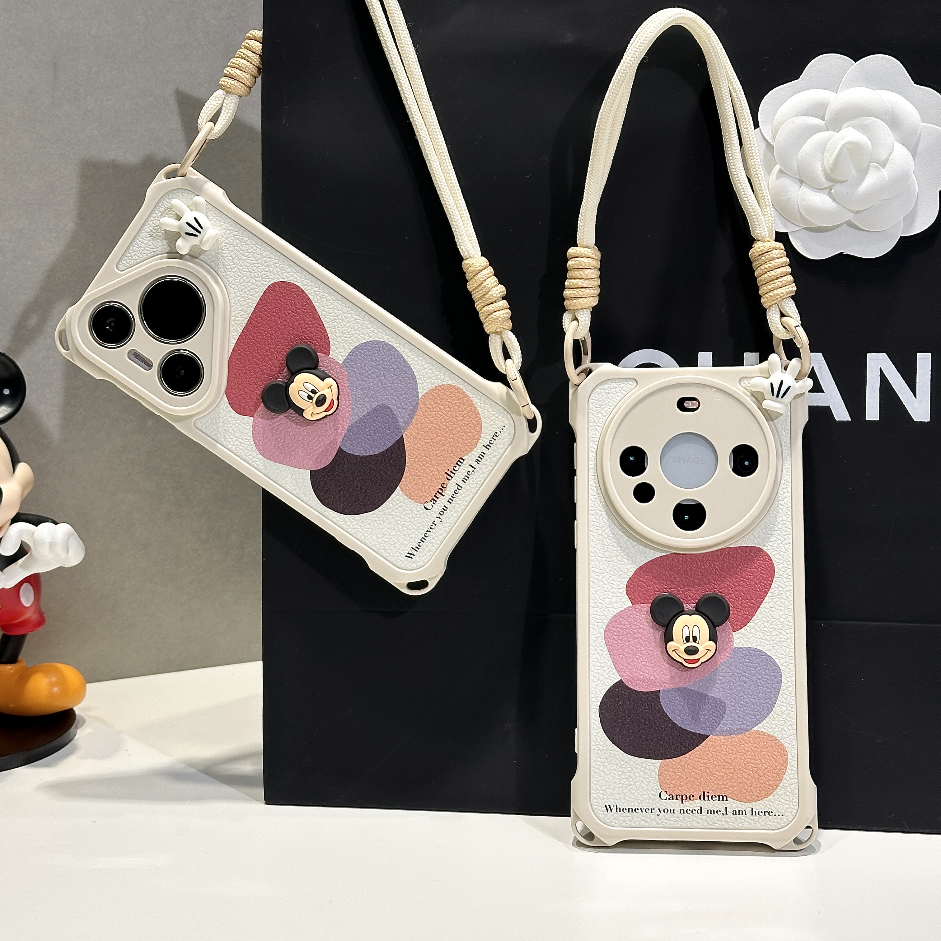 简约涂鸦色块米奇适用苹果16华为P70四角挂绳手机壳vivoppo小米15