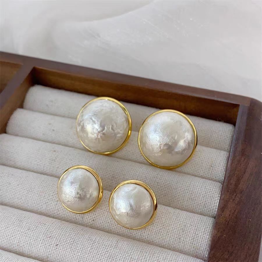 蒂珀尔 铜合金耳饰 金边雪花珠耳钉高级个性925银针轻奢百搭耳环