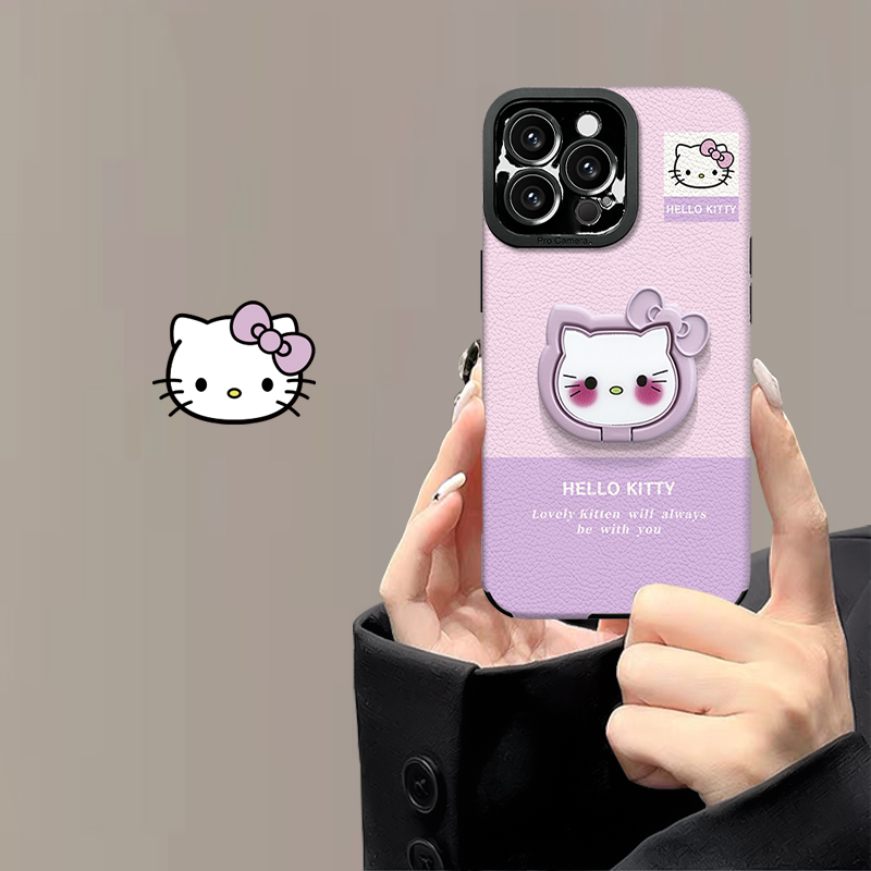 喵咪支架适用苹果vivo华为oppo小米iPhone16瞳眼小羊皮手机壳