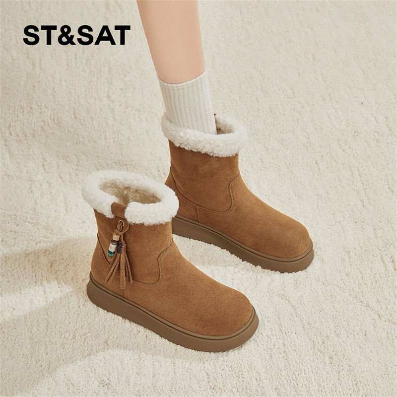 星期六加绒雪地靴女款2025冬季新款复古美拉德短靴加厚保暖时装靴
