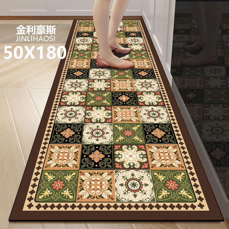 轻奢花纹【大号50*180cm】水晶绒家用厨房床边可水洗可裁剪地毯地垫