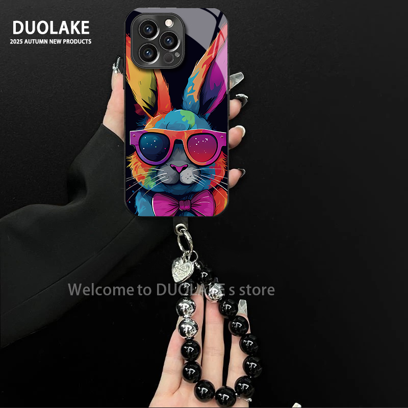 适用于苹果/oppo/华为/vivo/小米彩色兔子电镀玻璃手链防摔手机壳