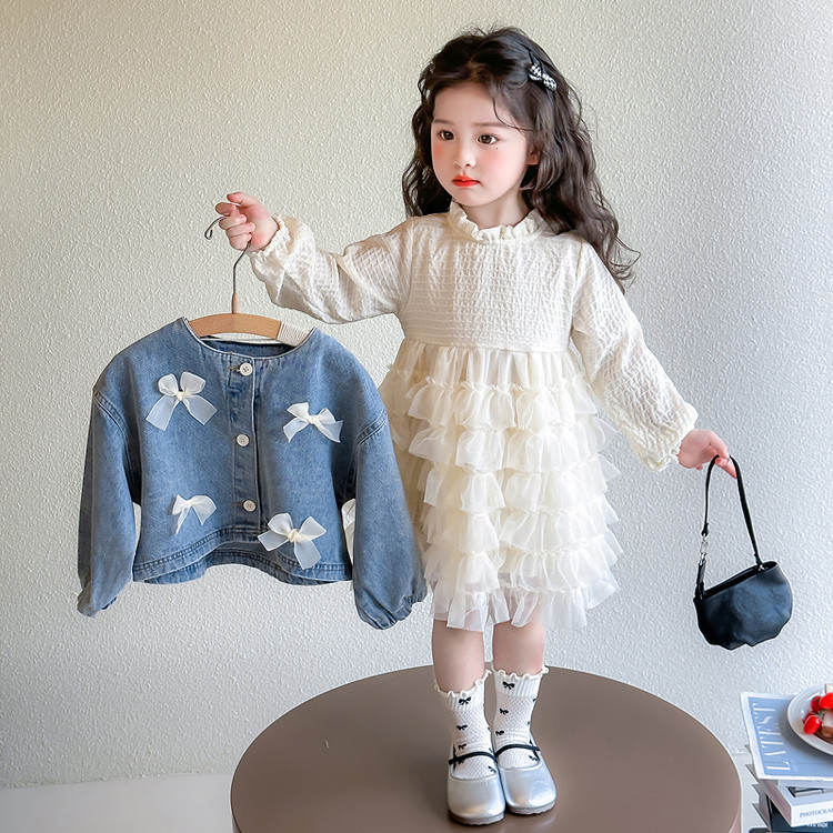 女童公主裙套装2025春装新款洋气中小童牛仔外套加连衣裙两件套潮