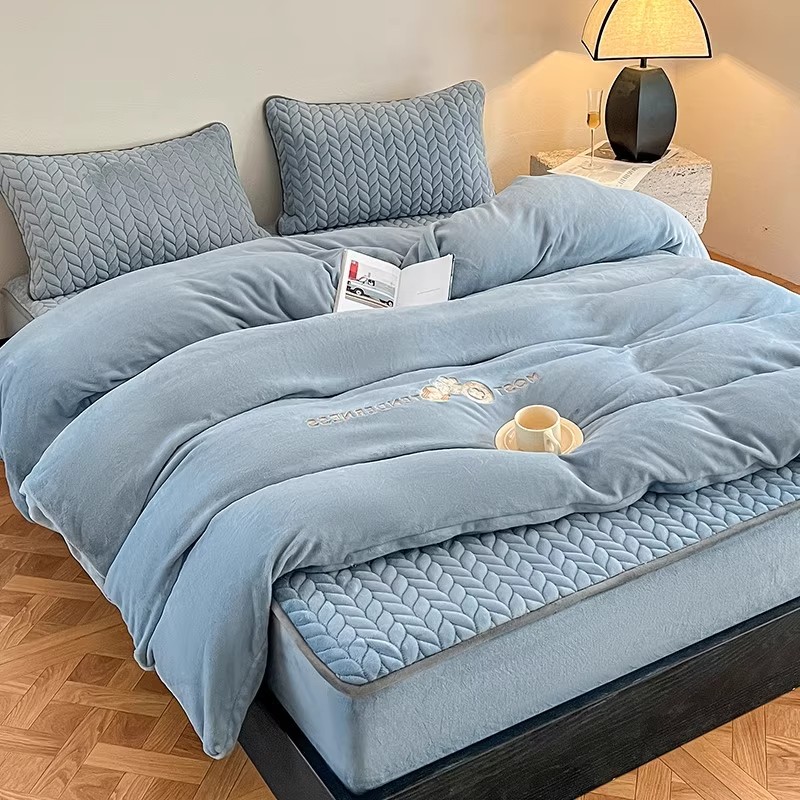 日本牛奶绒四件套冬季加厚防静电高档床单被套床笠珊瑚绒床上用品