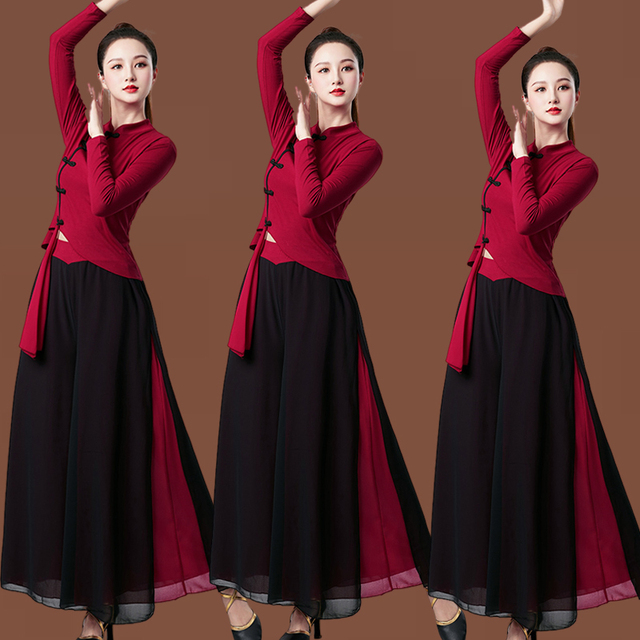 云裳新款广场舞服装套装奥代尔琵琶中长袖跳舞衣服雪纺舞蹈练功服