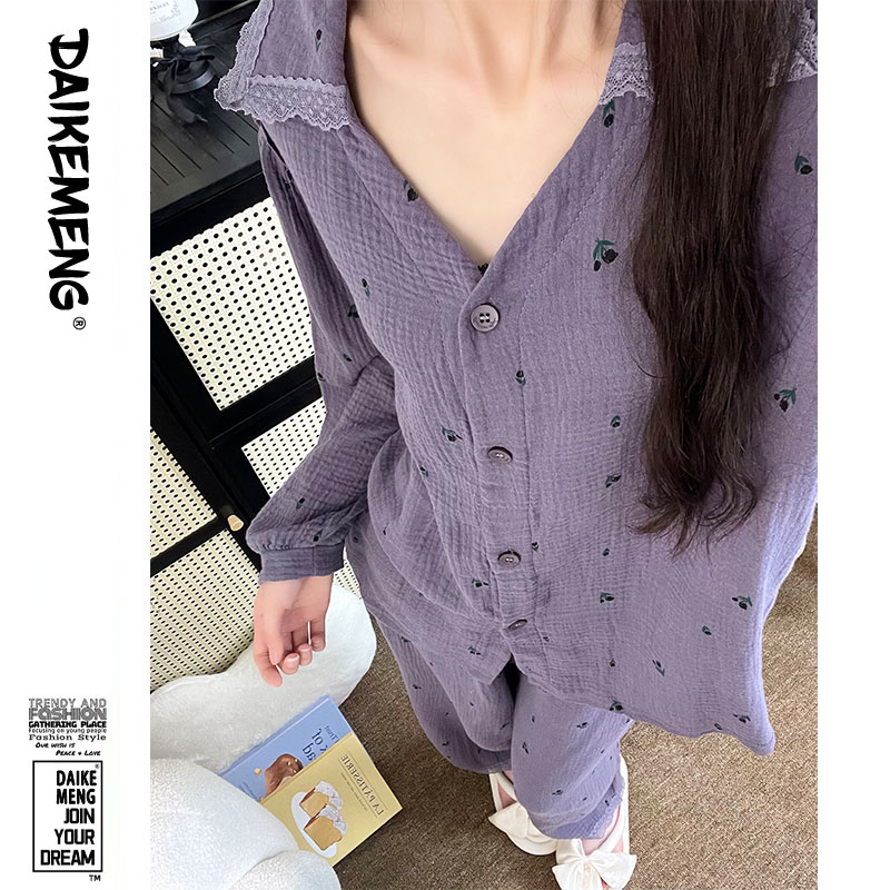 春秋季新品田园风小碎花长袖长裤家居服套装女可外穿休闲舒适睡衣