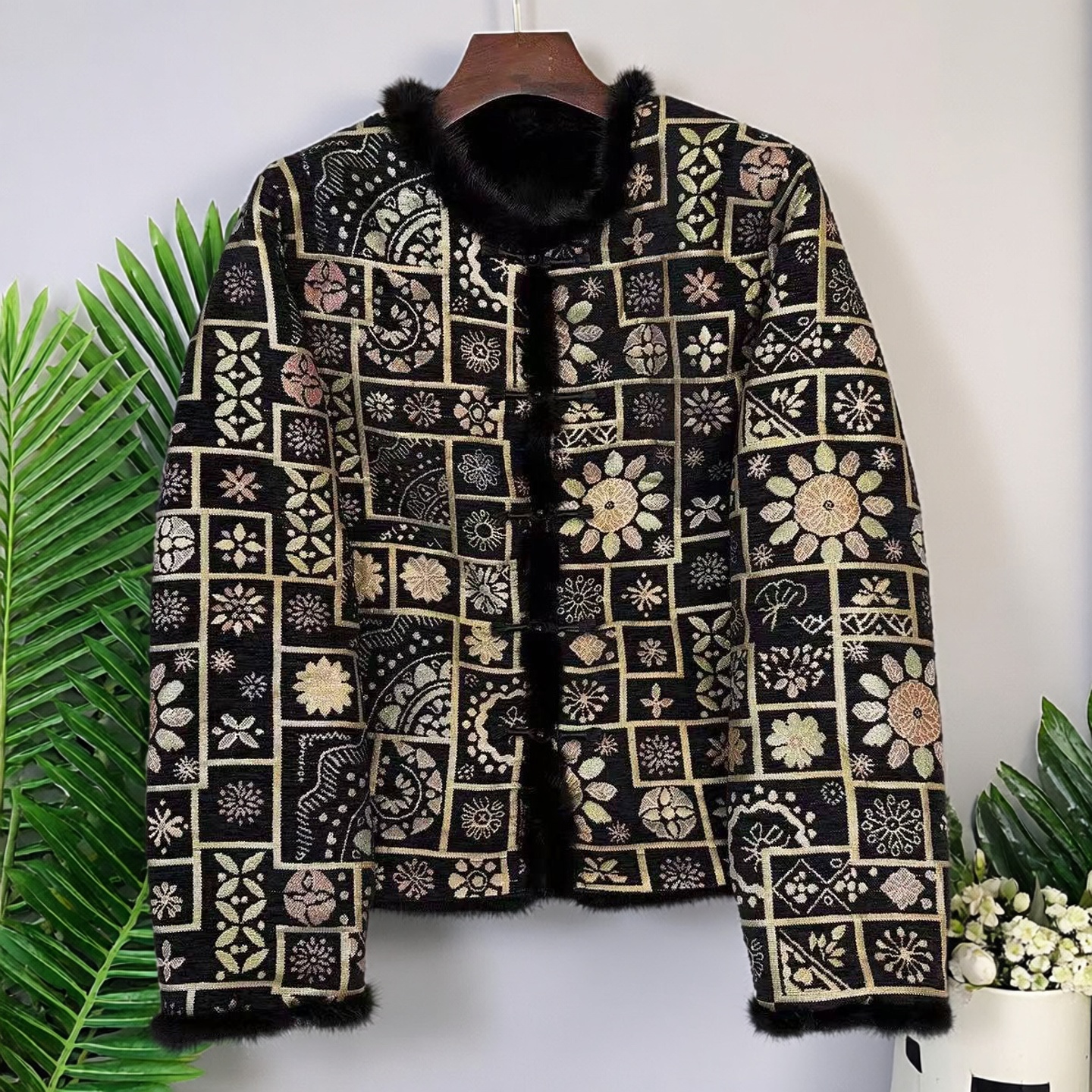 新中式国风冬季双穿加绒外套2025年新款水貂毛加厚轻奢棉衣931