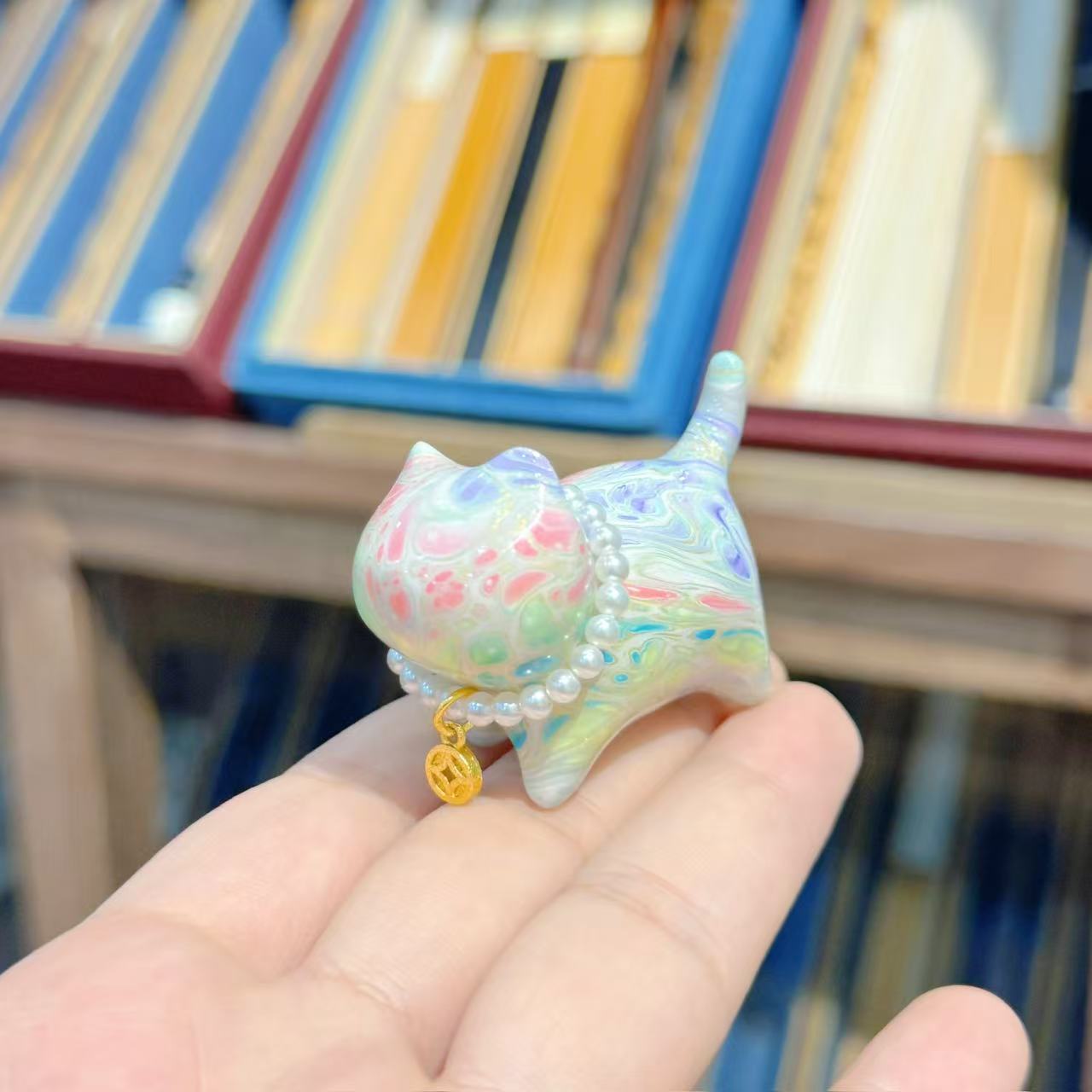 【珍珠猫咪*迷你款】多彩大漆可爱猫咪家居摆件 新款7077