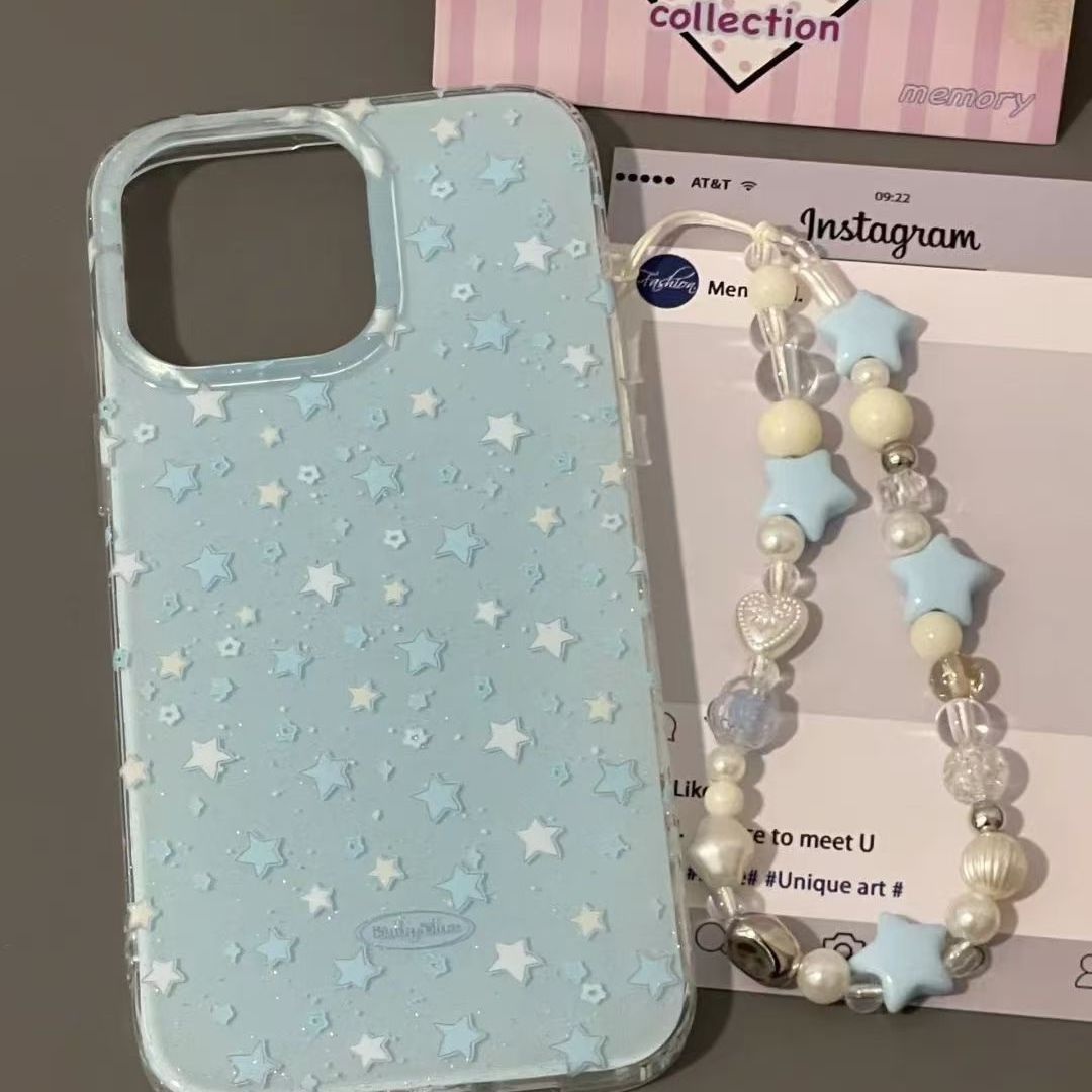 IMD晕染蓝星星适用iphone16苹果15果冻手机壳小米OPPOVIVO荣耀
