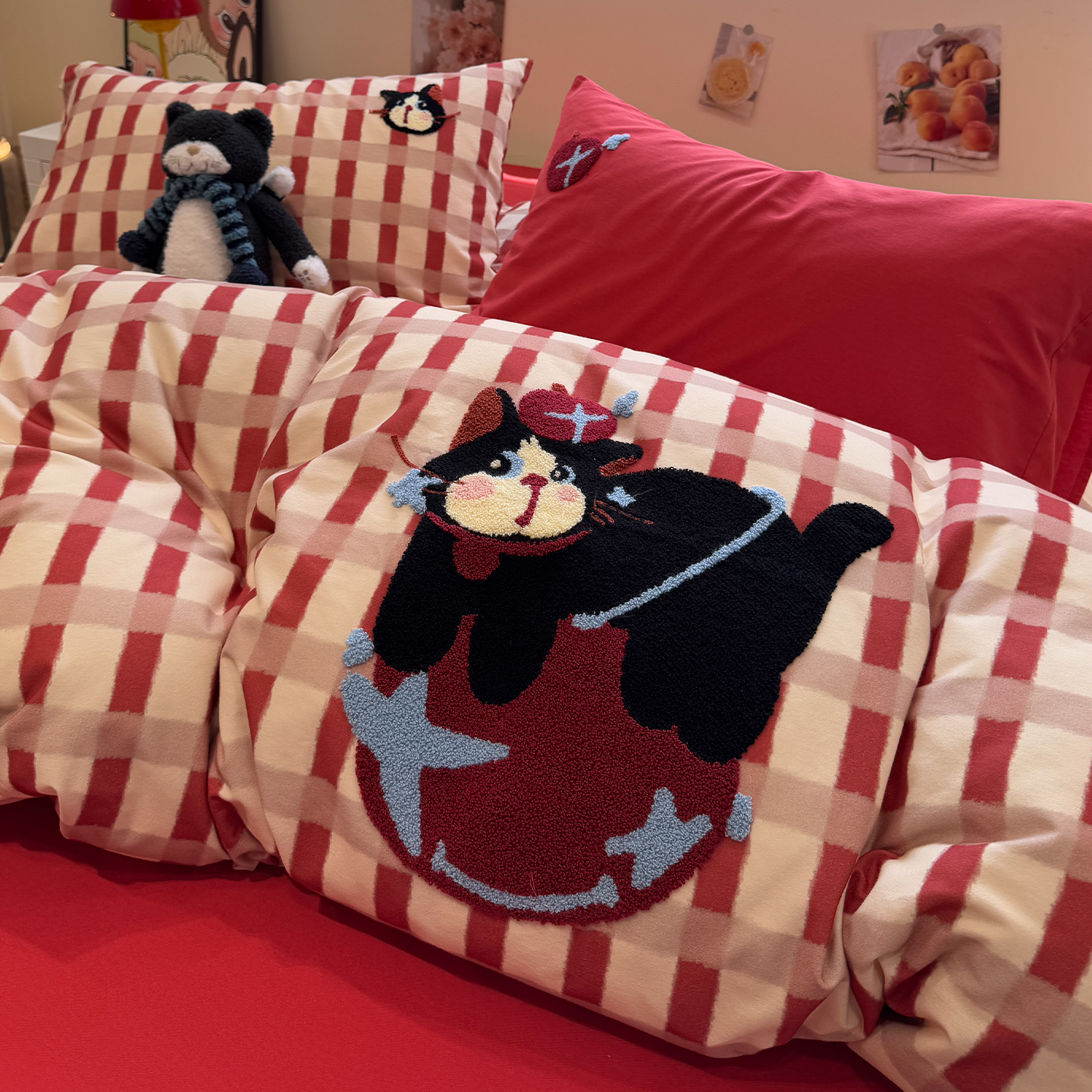 毛巾绣磨毛四件套全棉纯棉被套床单秋冬季加厚保暖床上用品三件套