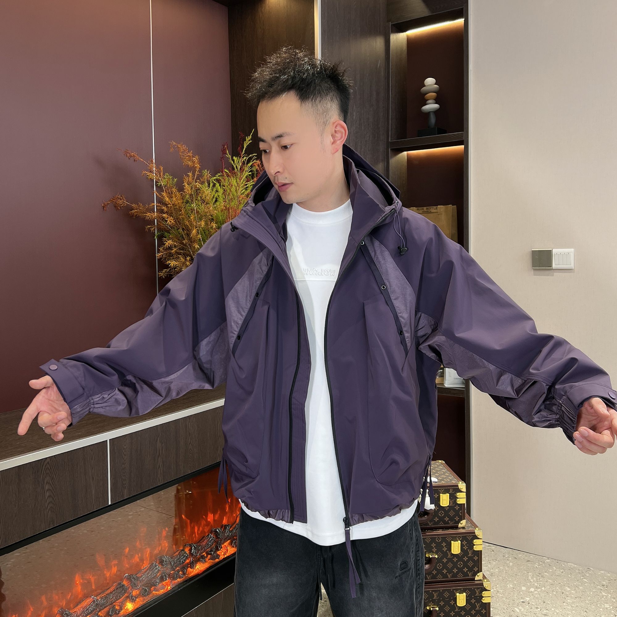 DB 男装秋季新款重工连帽夹克潮流时尚百搭宽松显瘦外套-588