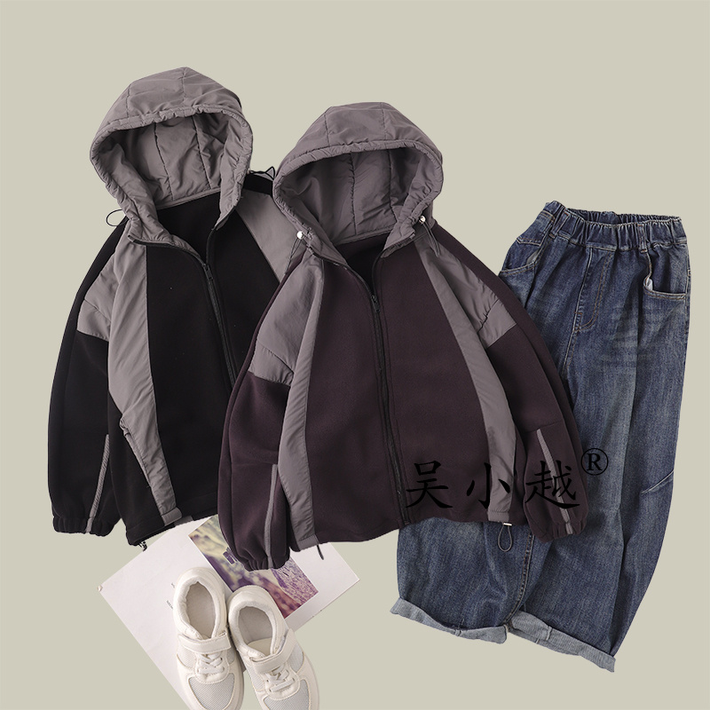 吴小越w1619男童秋冬装加绒奥利绒新款洋气儿童冬季加厚外套帅气