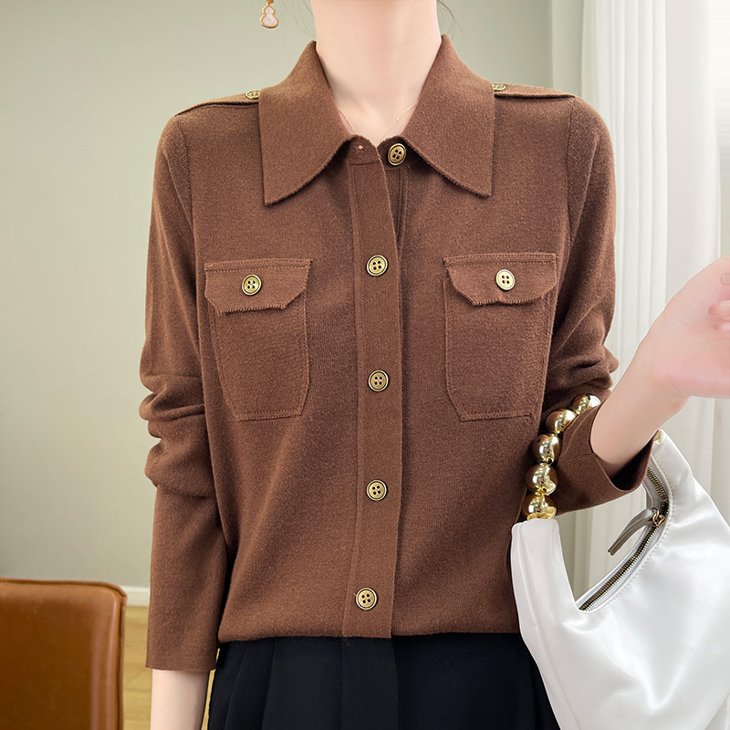 2025秋冬POLO领小香风针织开衫女高级感翻领外套毛衣职场百搭上衣