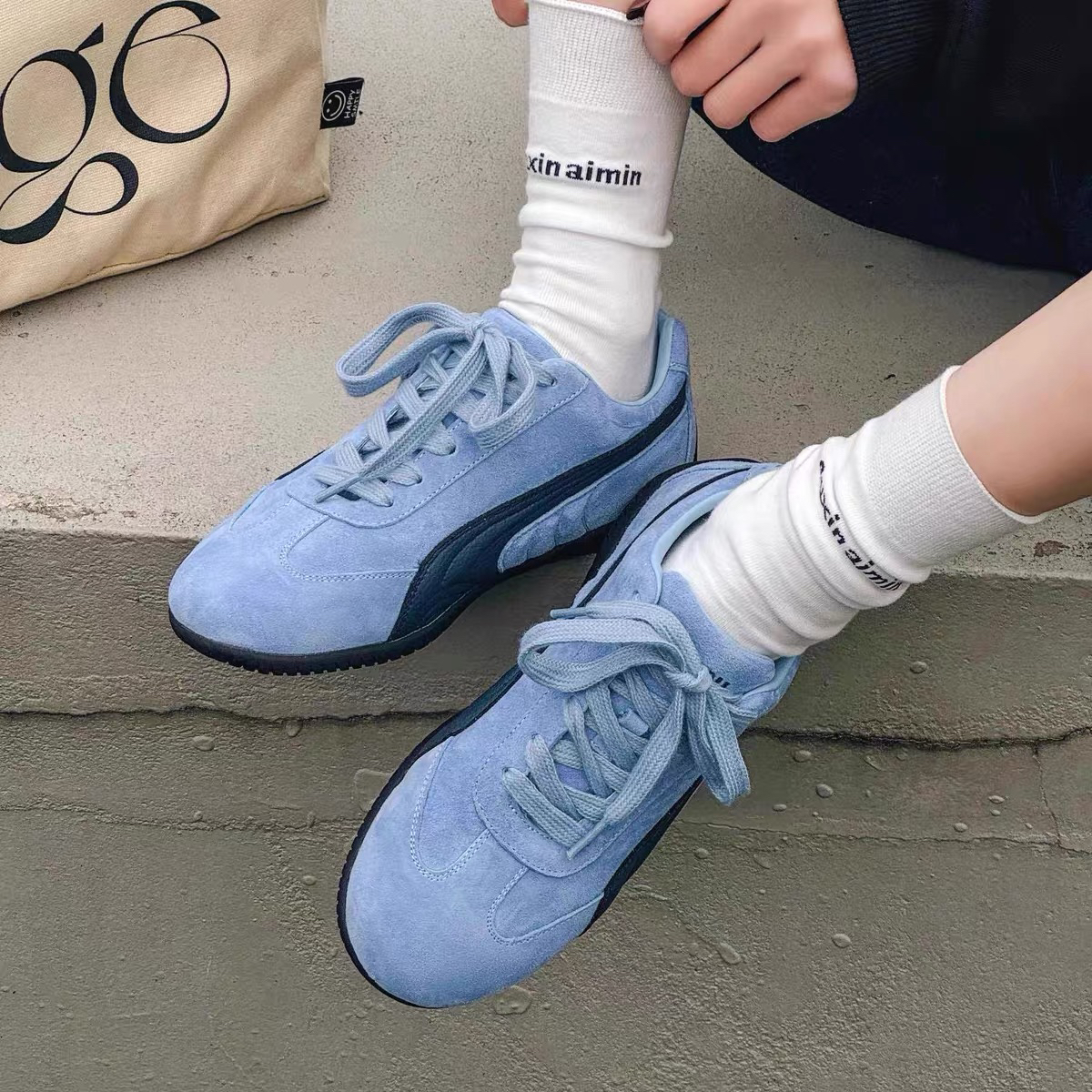 平跟拼色时尚休闲鞋ins夏季平底磨砂皮运动鞋