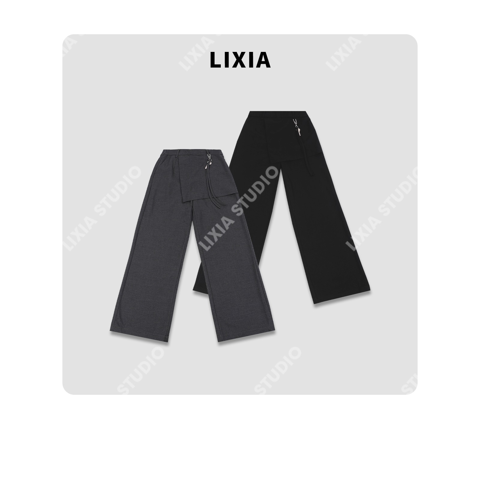 LIXIA【钥匙key】韩版钥匙挂件装饰半裙帘混纺休闲西裤-D8960