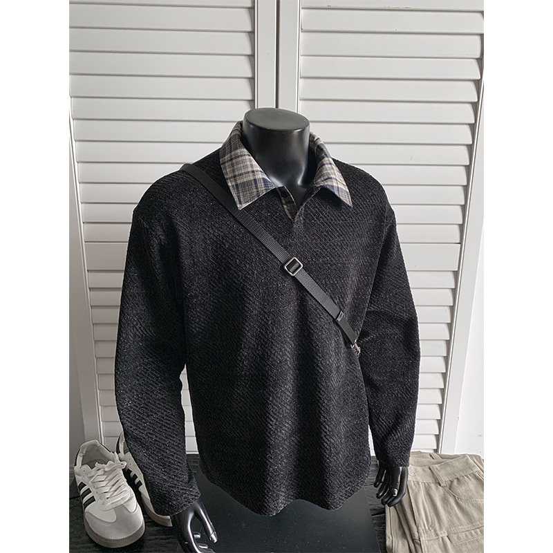 美式重磅雪尼尔长袖t恤男款小香风针织polo衫卫衣内搭针织衫外套