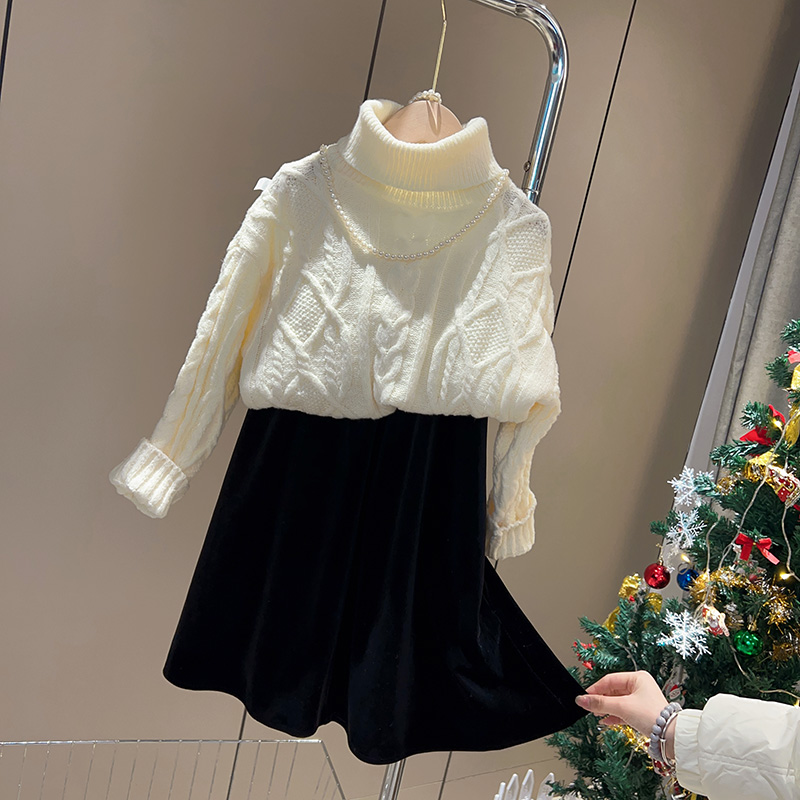 女童毛衣冬季洋气女童加厚韩版高领百搭款毛衣26026#