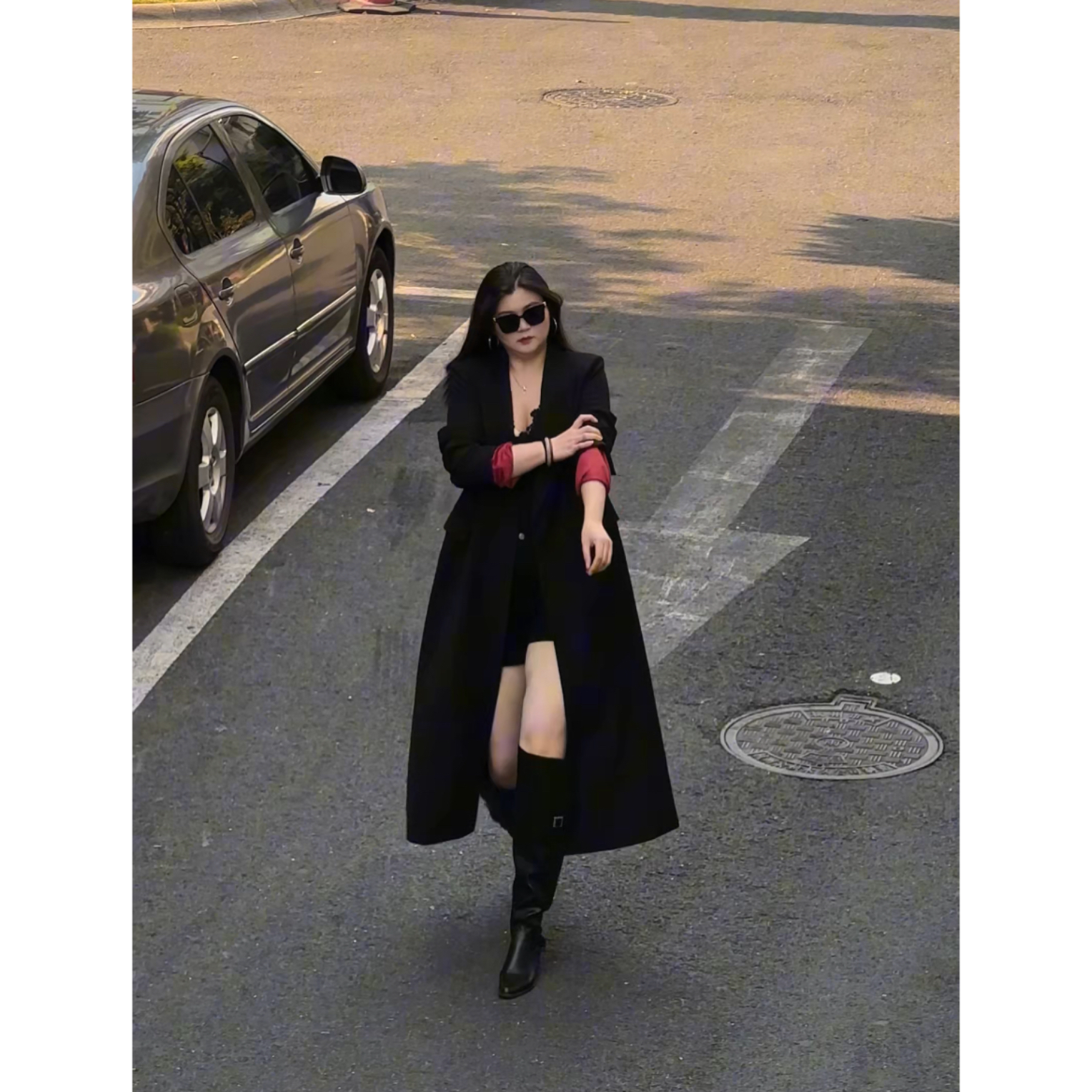 【小稳定制】大码秋冬长款西装外套女韩版胖mm宽松正肩长款加棉风衣