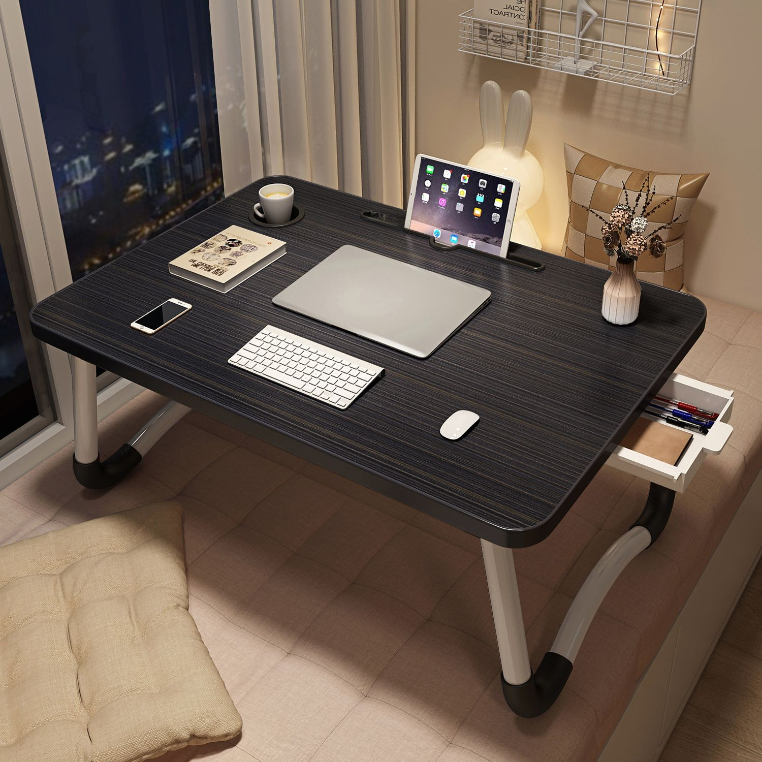 床上小桌子折叠书桌飘窗多功能家用卧室坐地笔记本懒人桌学生KVY