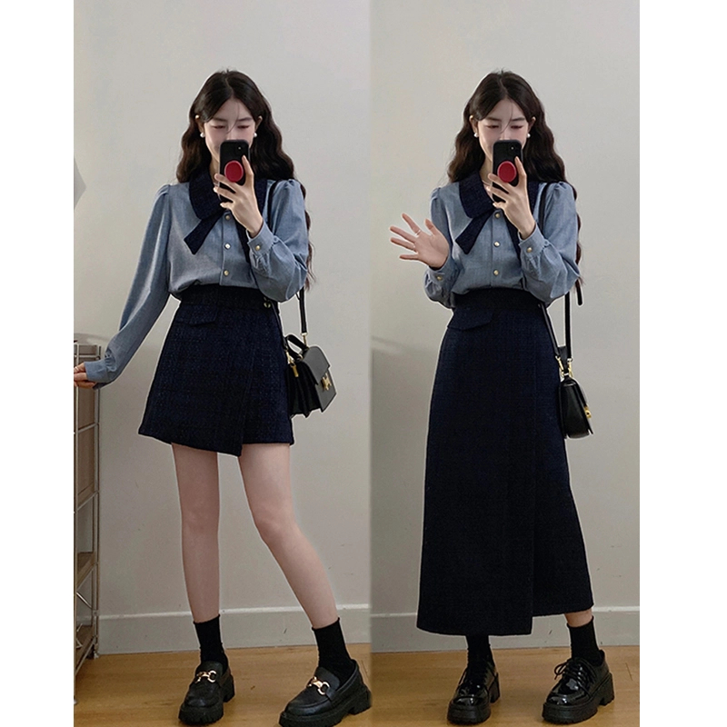 MO88ZSPF大码女装2025春季韩系小香通勤衬衫高腰遮肉裙裤气质套装