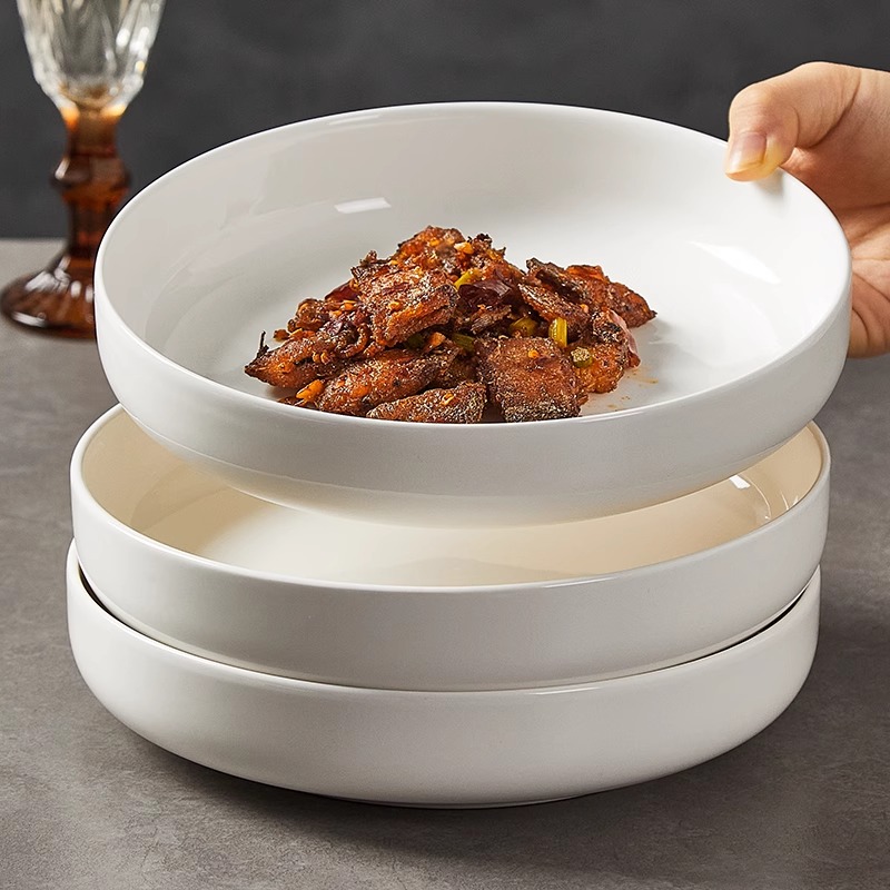 8英寸纯白深盘陶瓷盘子家用菜盘简约高级感餐盘2025新款家用碟子