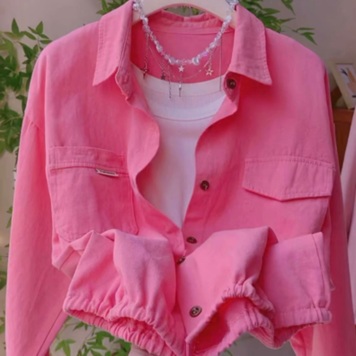 301短款小个子Polo领衬衫外套女早春新款下摆抽绳休闲百搭衬衣女